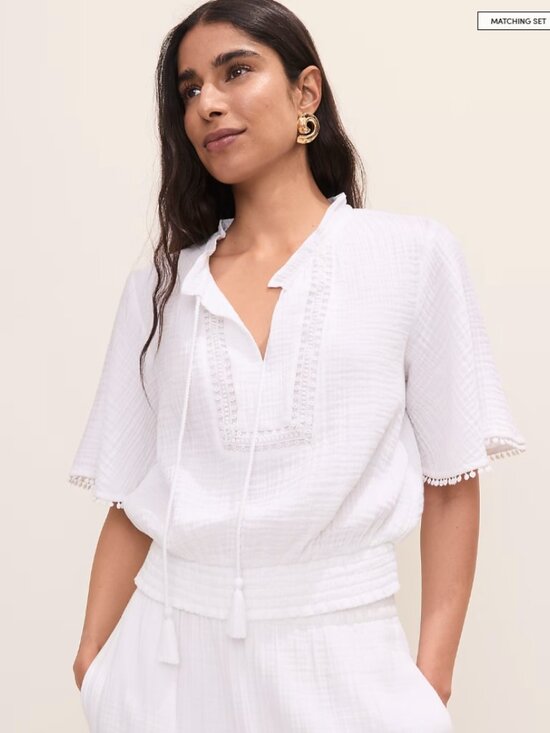 Ann Taylor Tops - Ann Taylor Weekend Smocked Bobble Trim Blouse Size M NWT